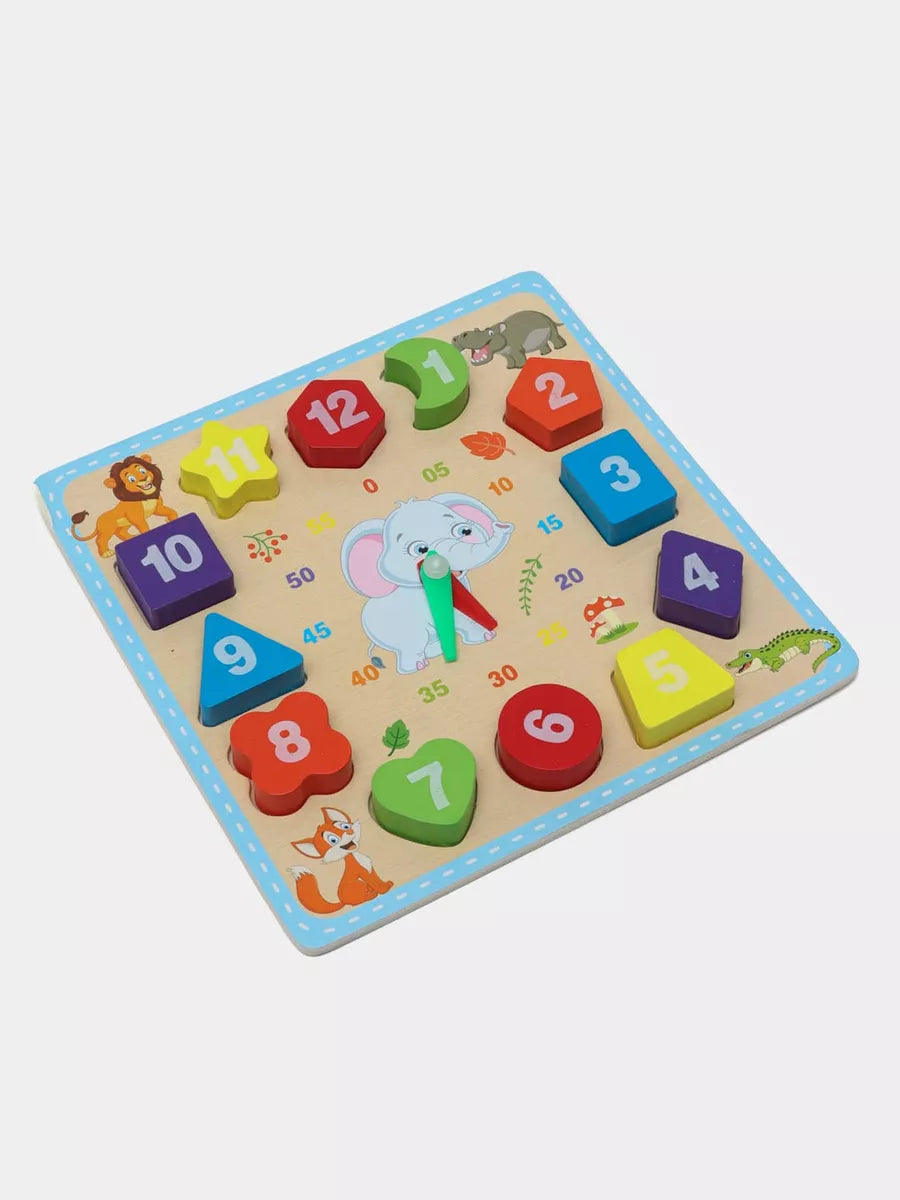 Wood Animals Clock With Different Geometric Shapes Design
