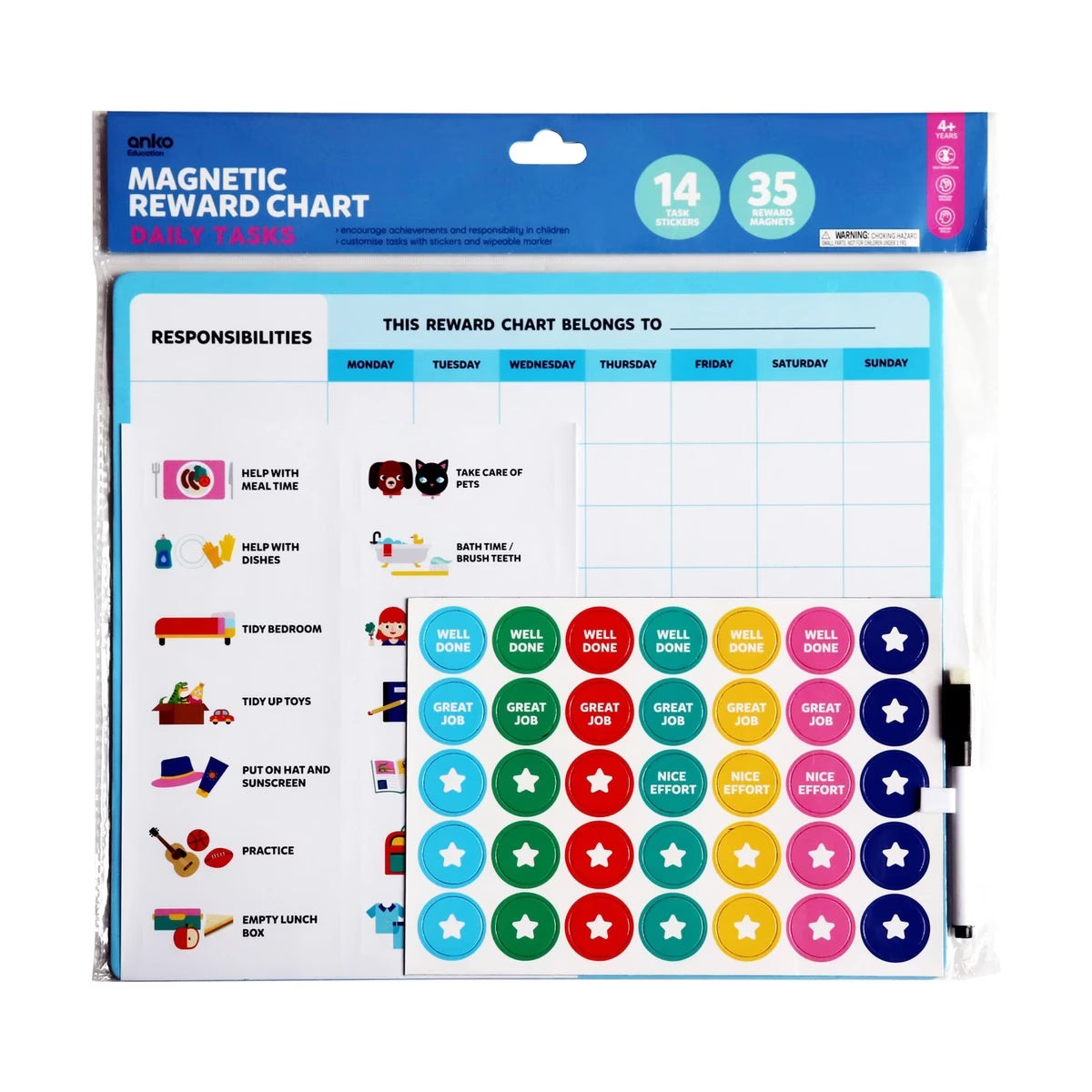Anko - Magnetic Reward Chart Daily Tasks. (Without marker)