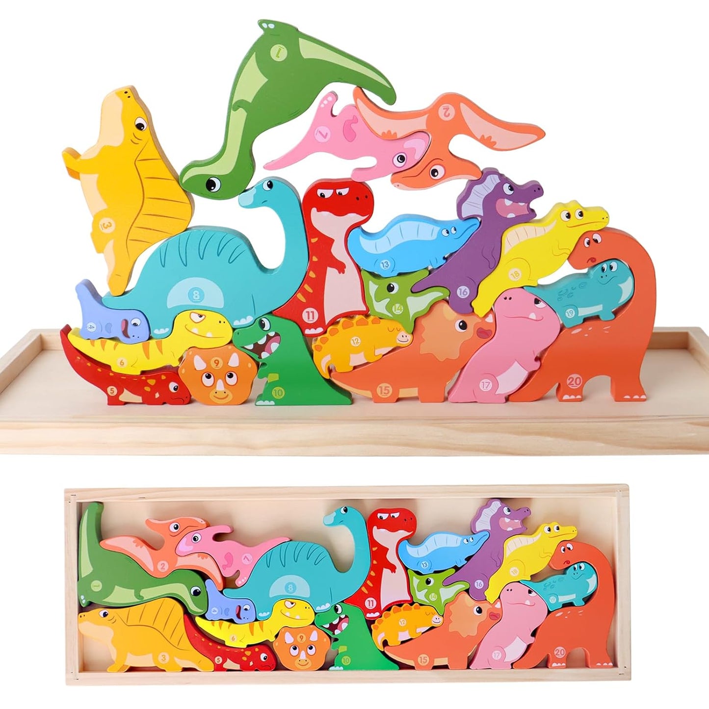 Dinosaur Stacking Block wooden Puzzle (20 animals puzzle)