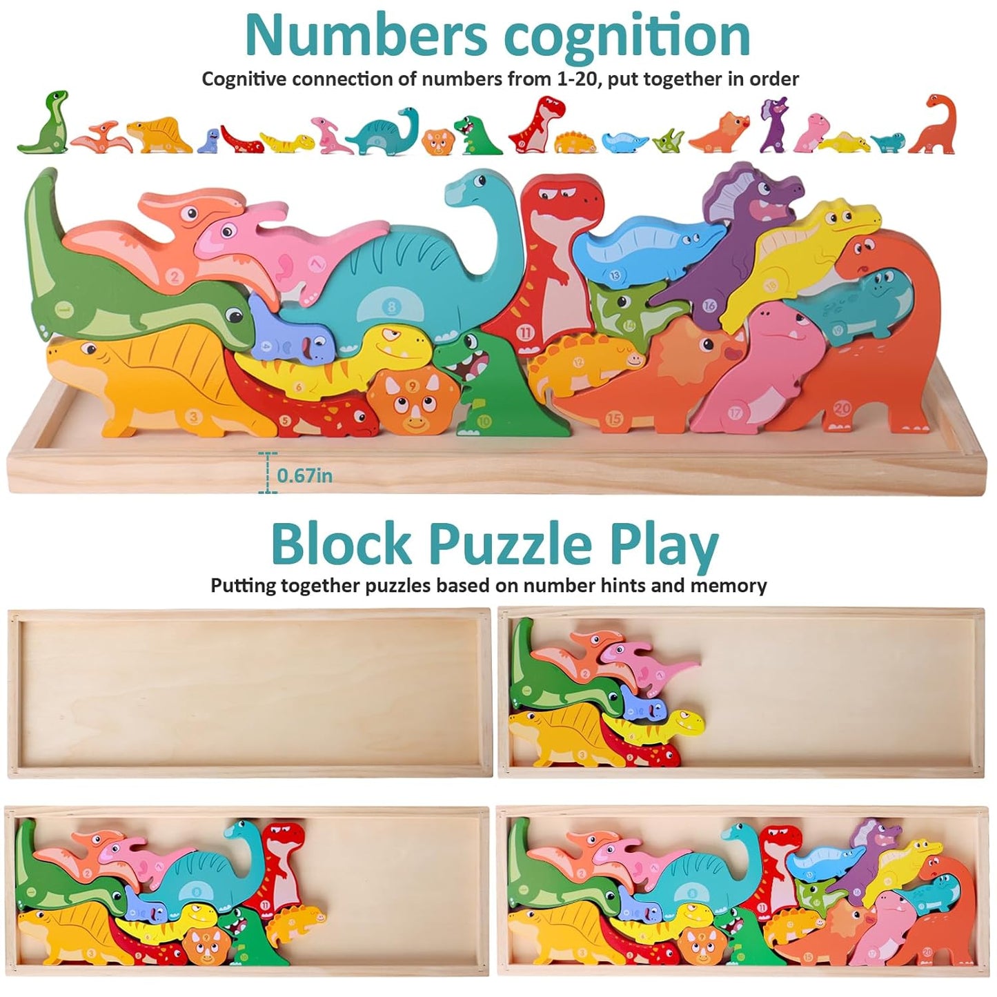 Dinosaur Stacking Block wooden Puzzle (20 animals puzzle)
