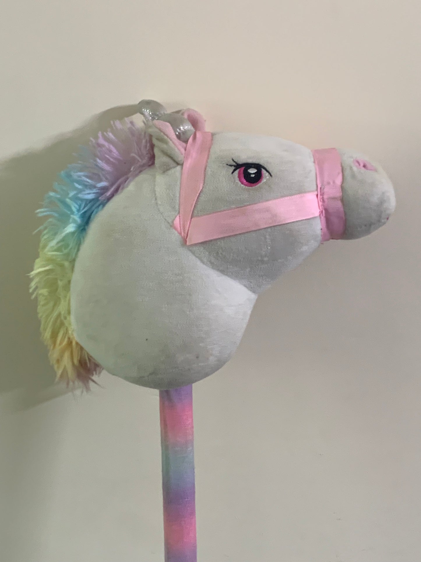 Plush Unicorn Hobby Horse. SKU:BXL-804 (Rs 350 advance)