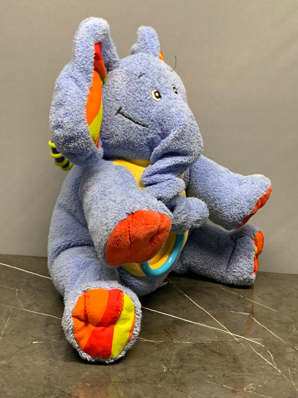 Blue Elephant Stuffed Animal with Teething Rings