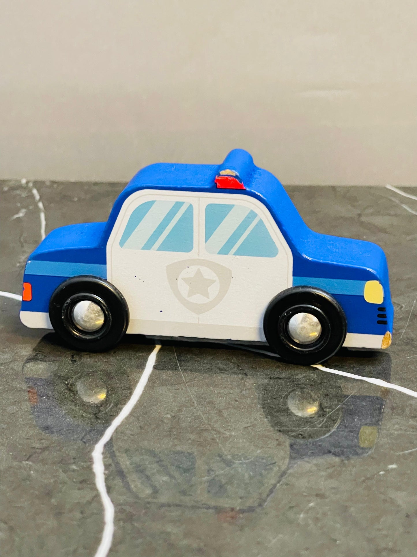 Wooden Police Vehicle Toy.