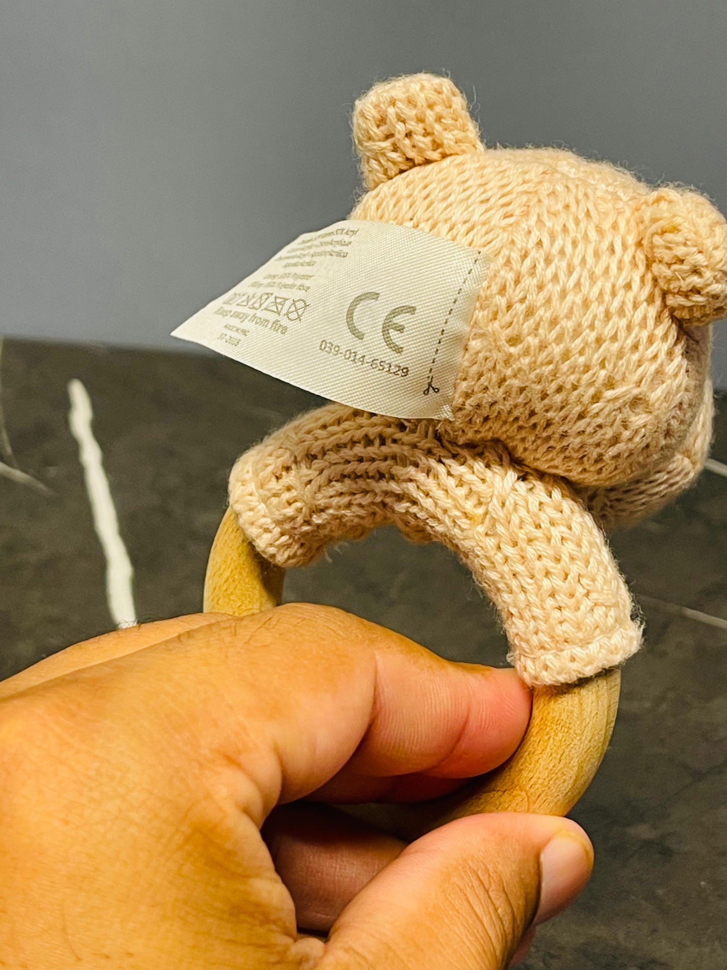 Jollein 2-in-1 Rattle Toy and Teething Ring Hippo, Creamy Peach