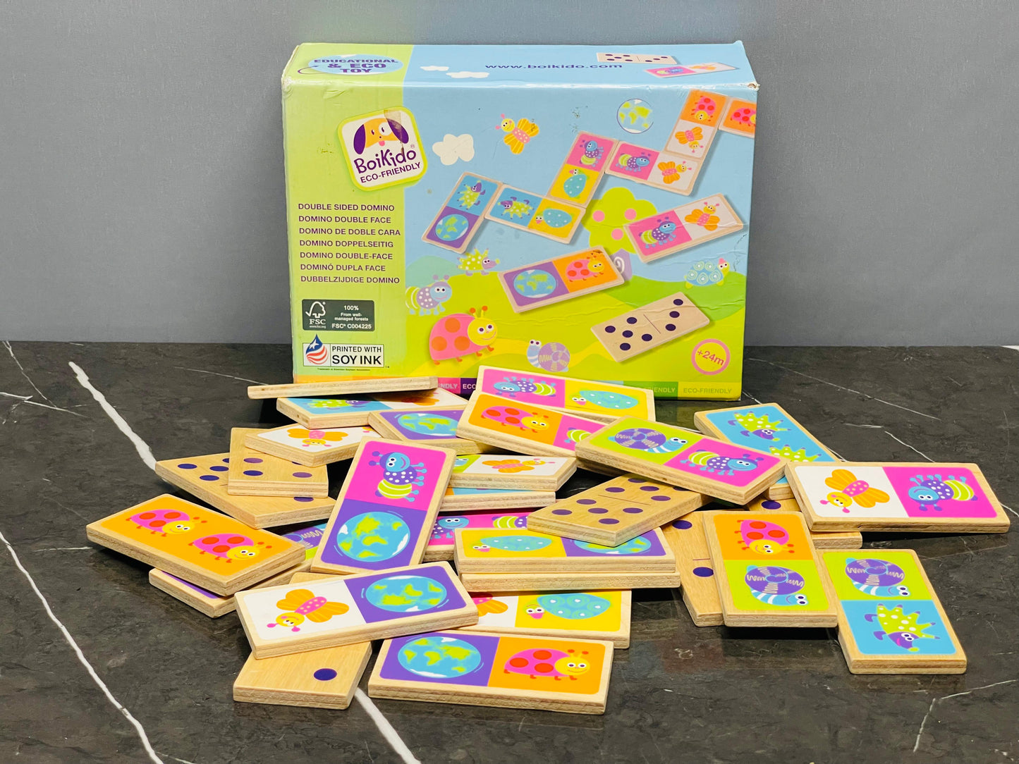 BoiKido Eco-Friendly Double-Sided wooden Dominoes: Numbers & Nature Play)