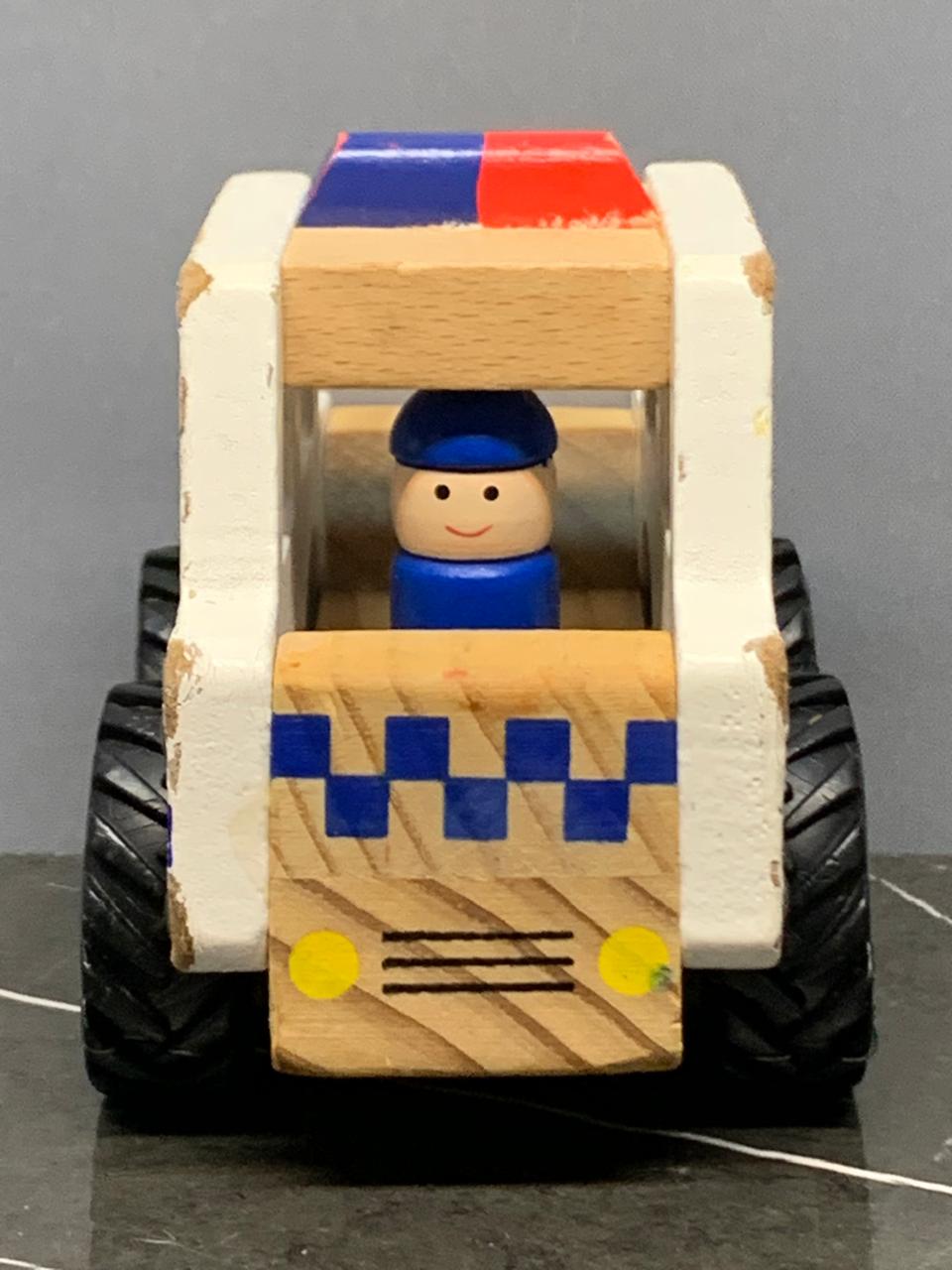 Wooden Mini Police Car With Police Officer Driver Toy