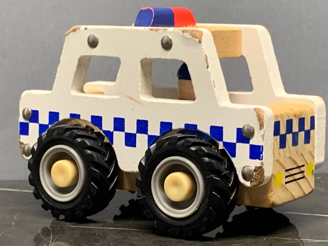 Wooden Mini Police Car With Police Officer Driver Toy