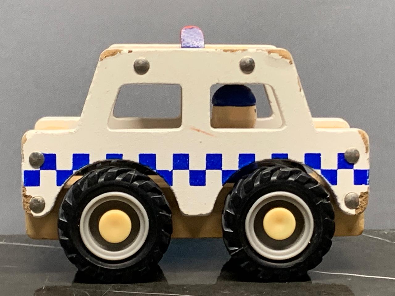Wooden Mini Police Car With Police Officer Driver Toy