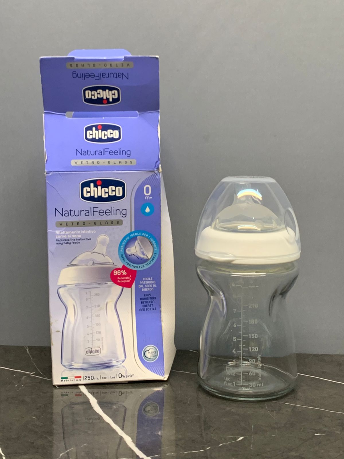 Chicco Natural Feeling Bottle Glass (250 ml) (new)