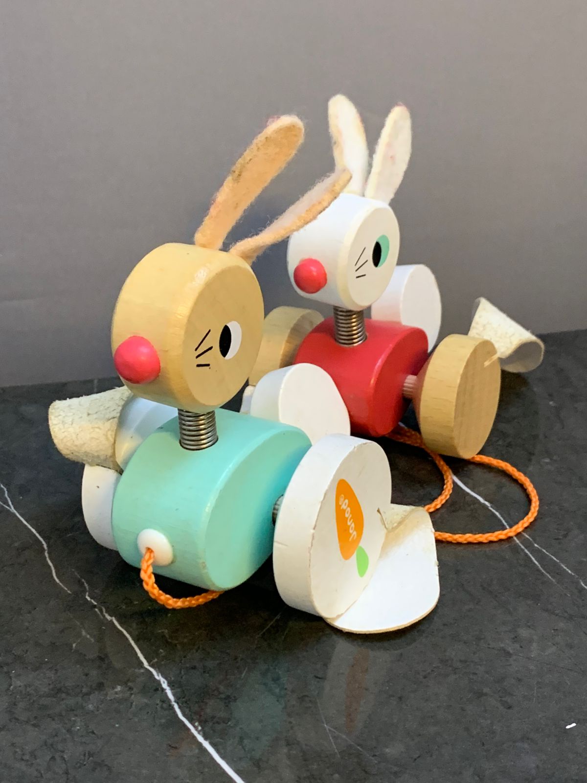 Janod Zigolos Wooden Pull Along Rabbits.