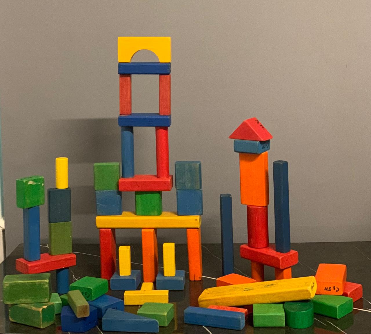 Classic Wooden Building Blocks. (62 blocks)
