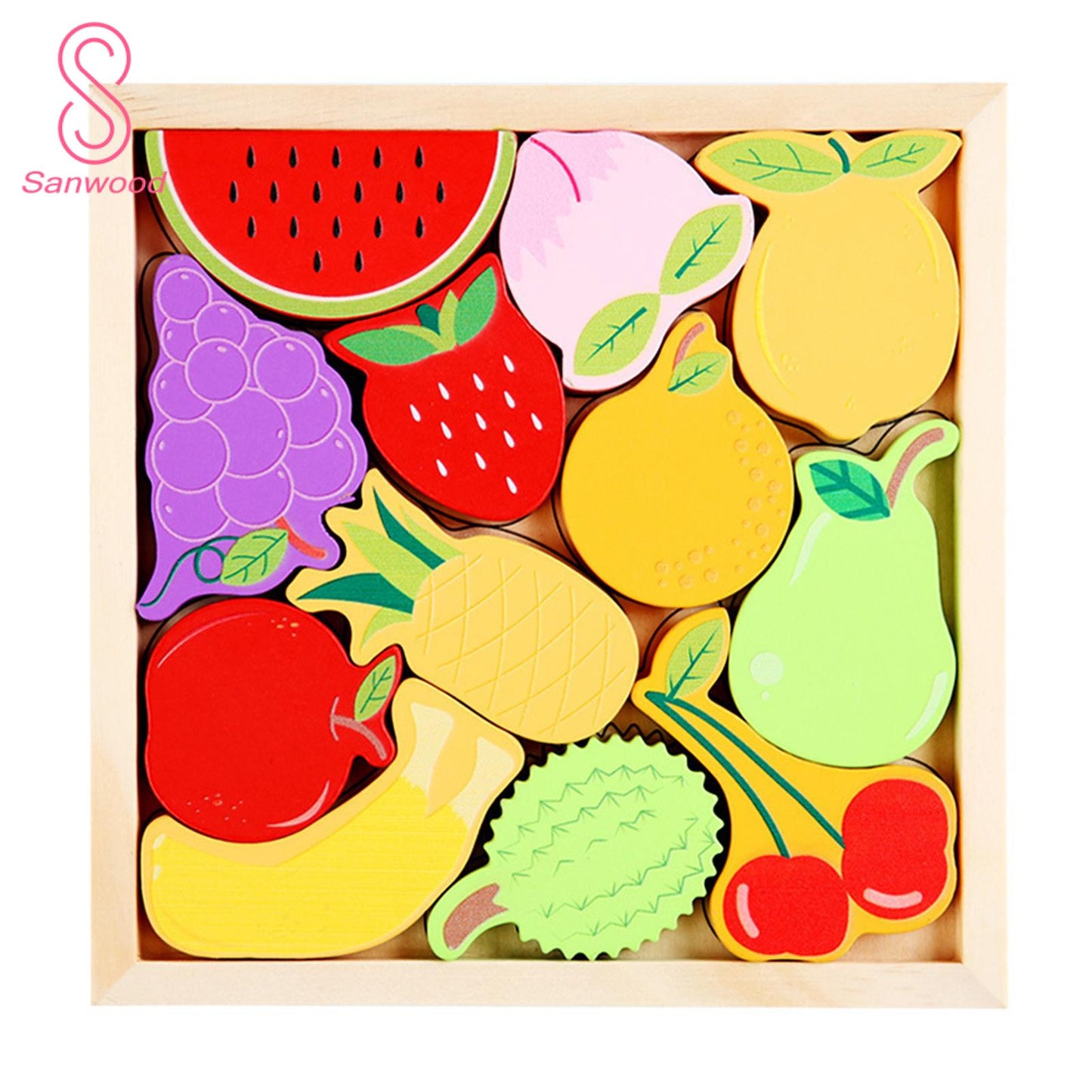 Babbles Wooden Shapes 3D Tray Puzzle (11 fruits)