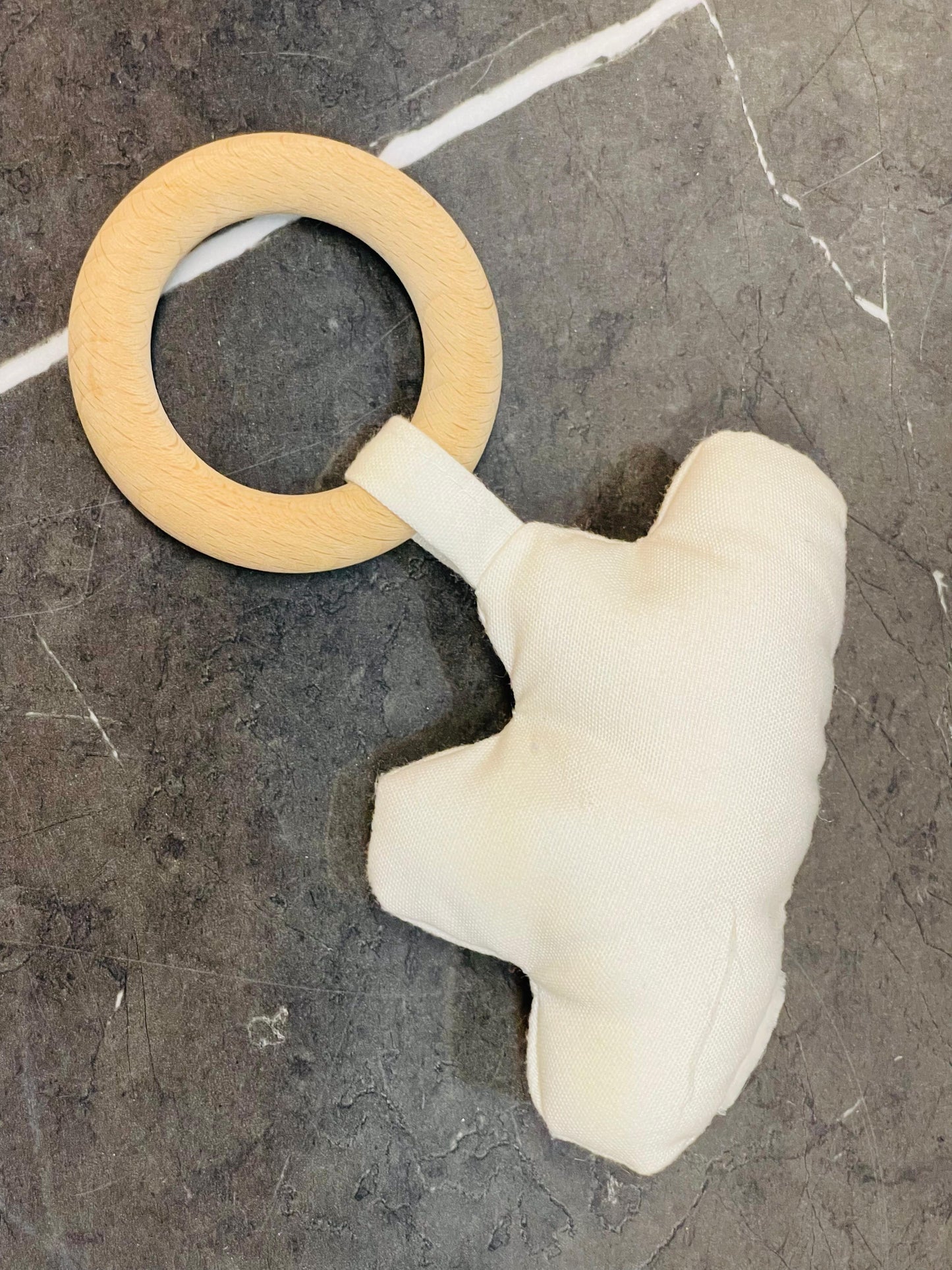 Comforting Fabric and Wood Teether