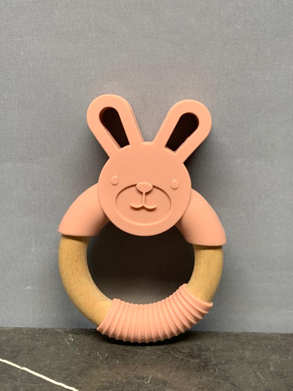 Bambino Wood & Silicone Bunny Teether Pink. (047Aa)
