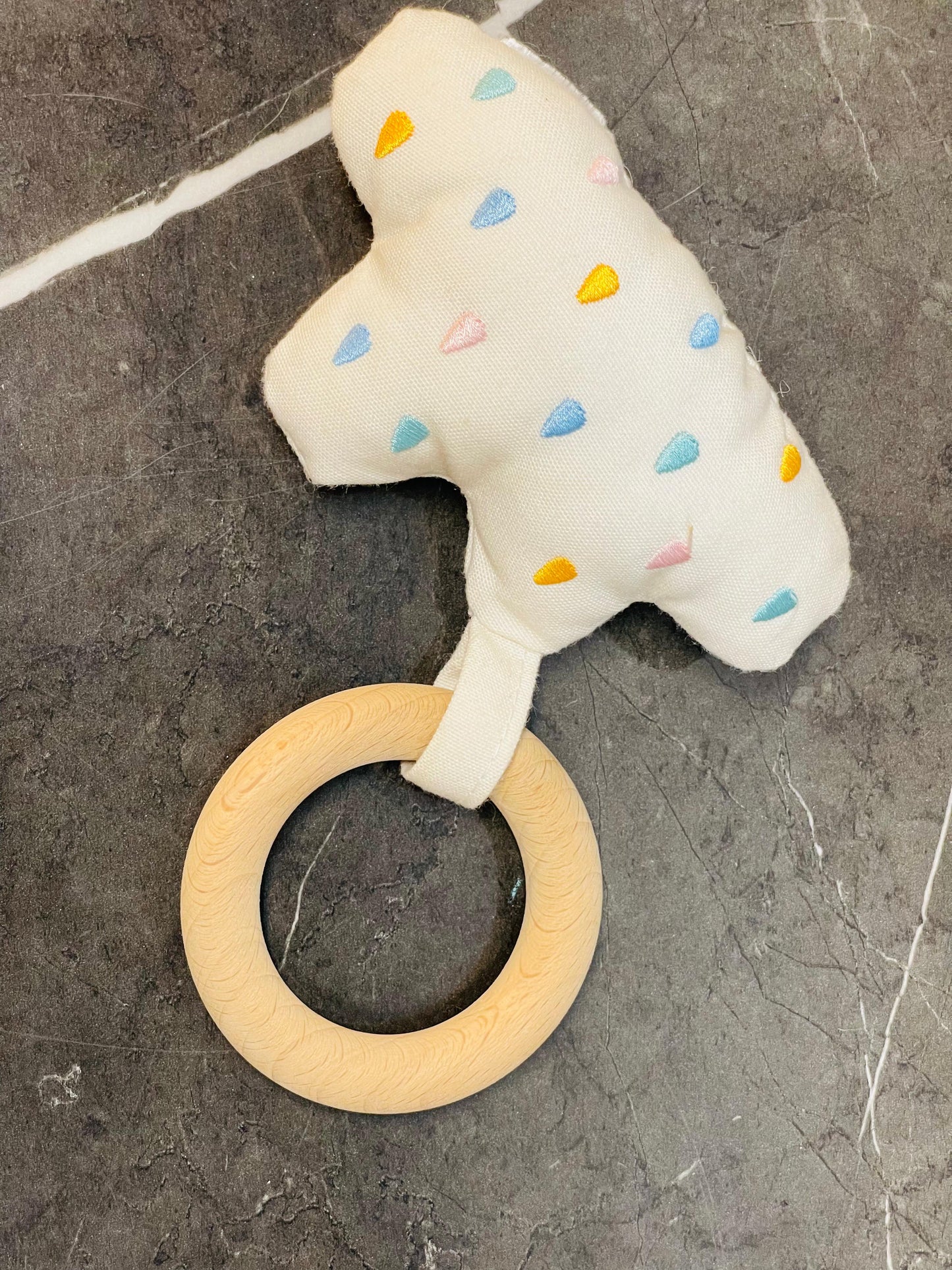 Comforting Fabric and Wood Teether
