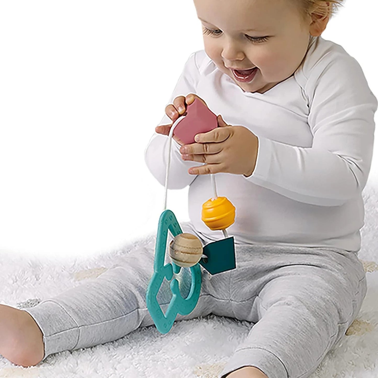 Wooden Bead Teether/Activity Toy with Loop Handle