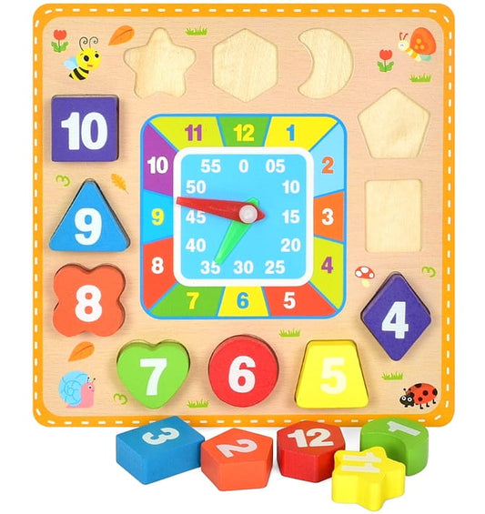 Colorful Digital 12 Movable Blocks Wooden Clock Toy.
