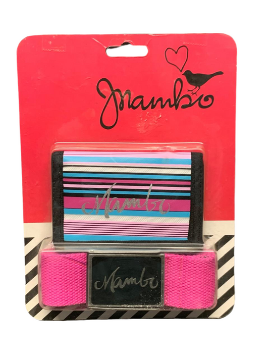 Mambo Girls' Striped Wallet &amp; Hot Pink Belt Set.