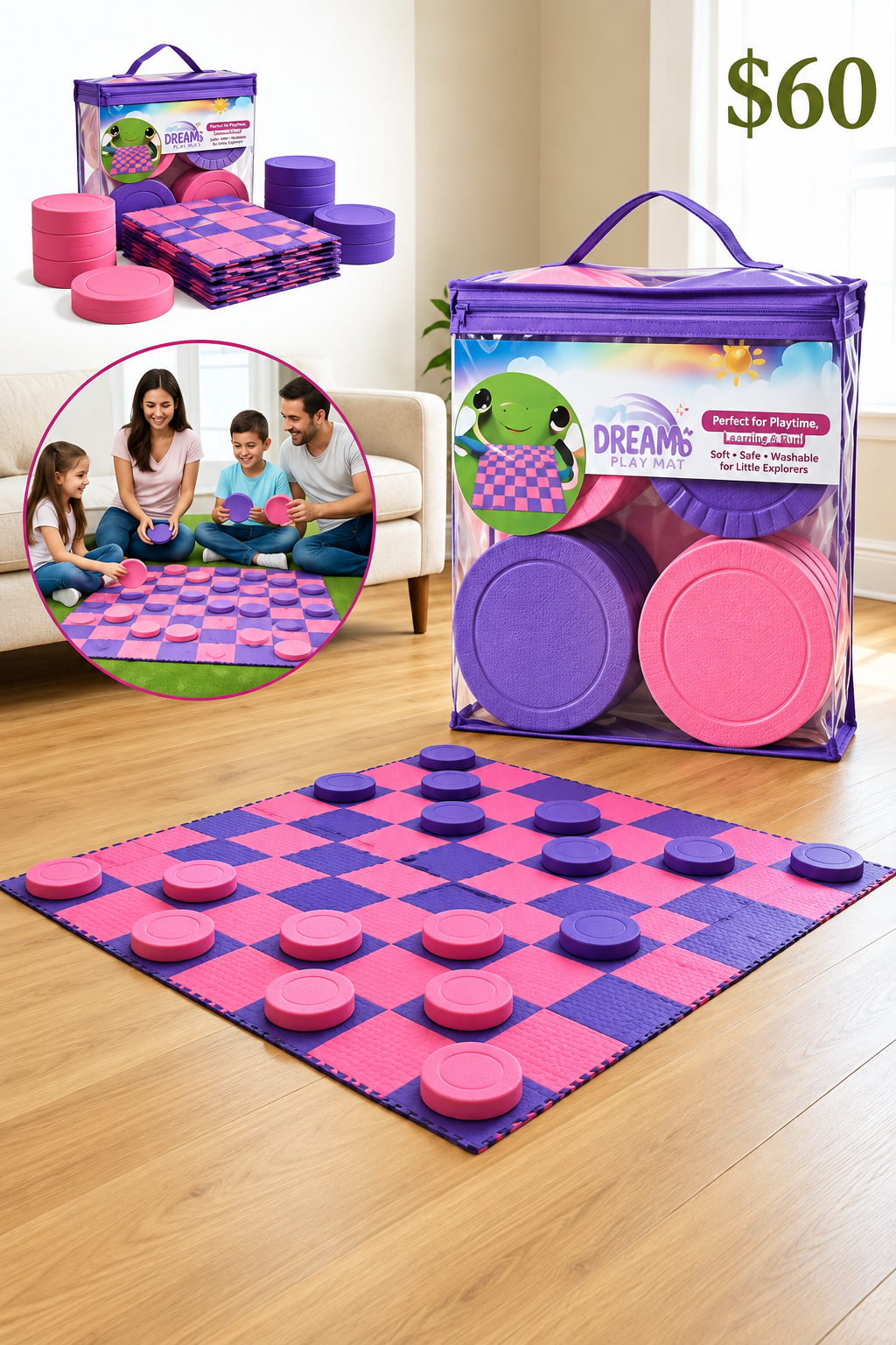 Rainbow Dreams Mega Checkers Board Game Set.