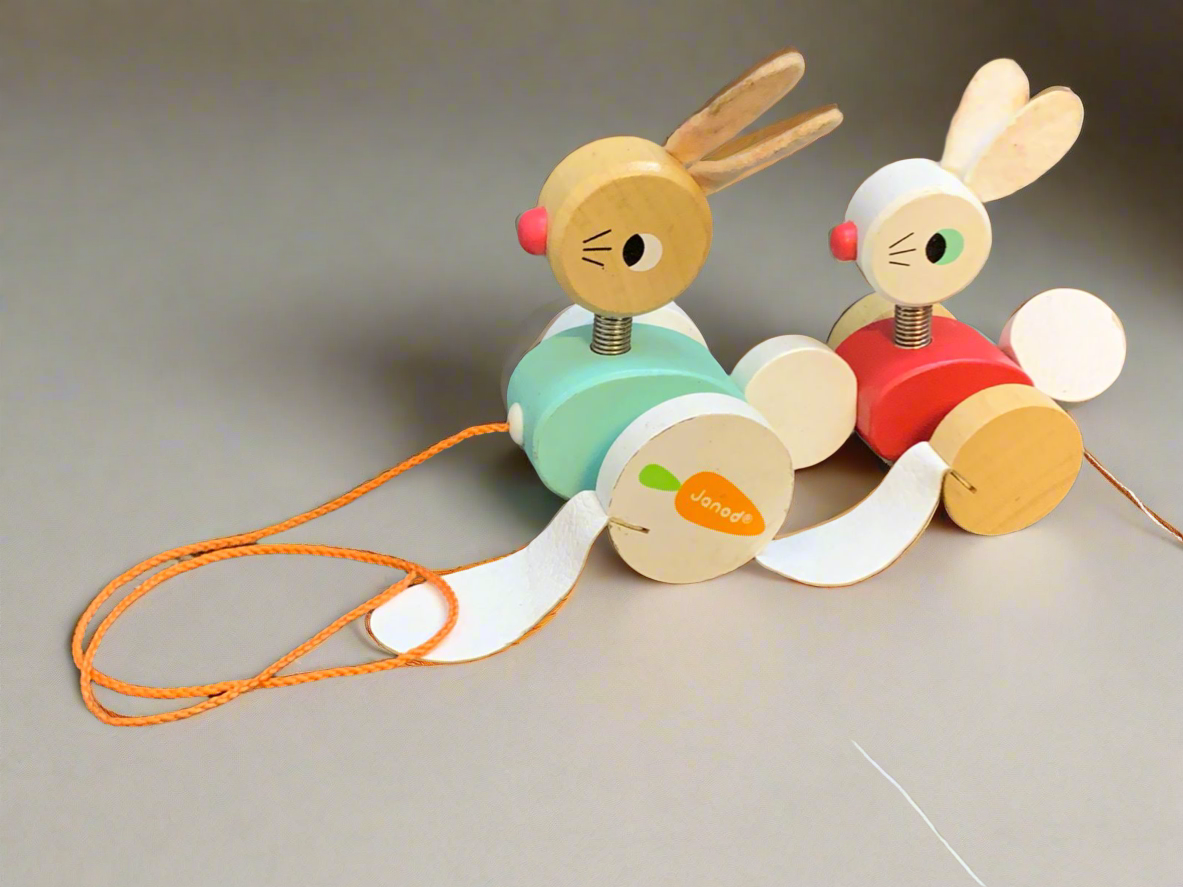 Janod Zigolos Wooden Pull Along Rabbits.