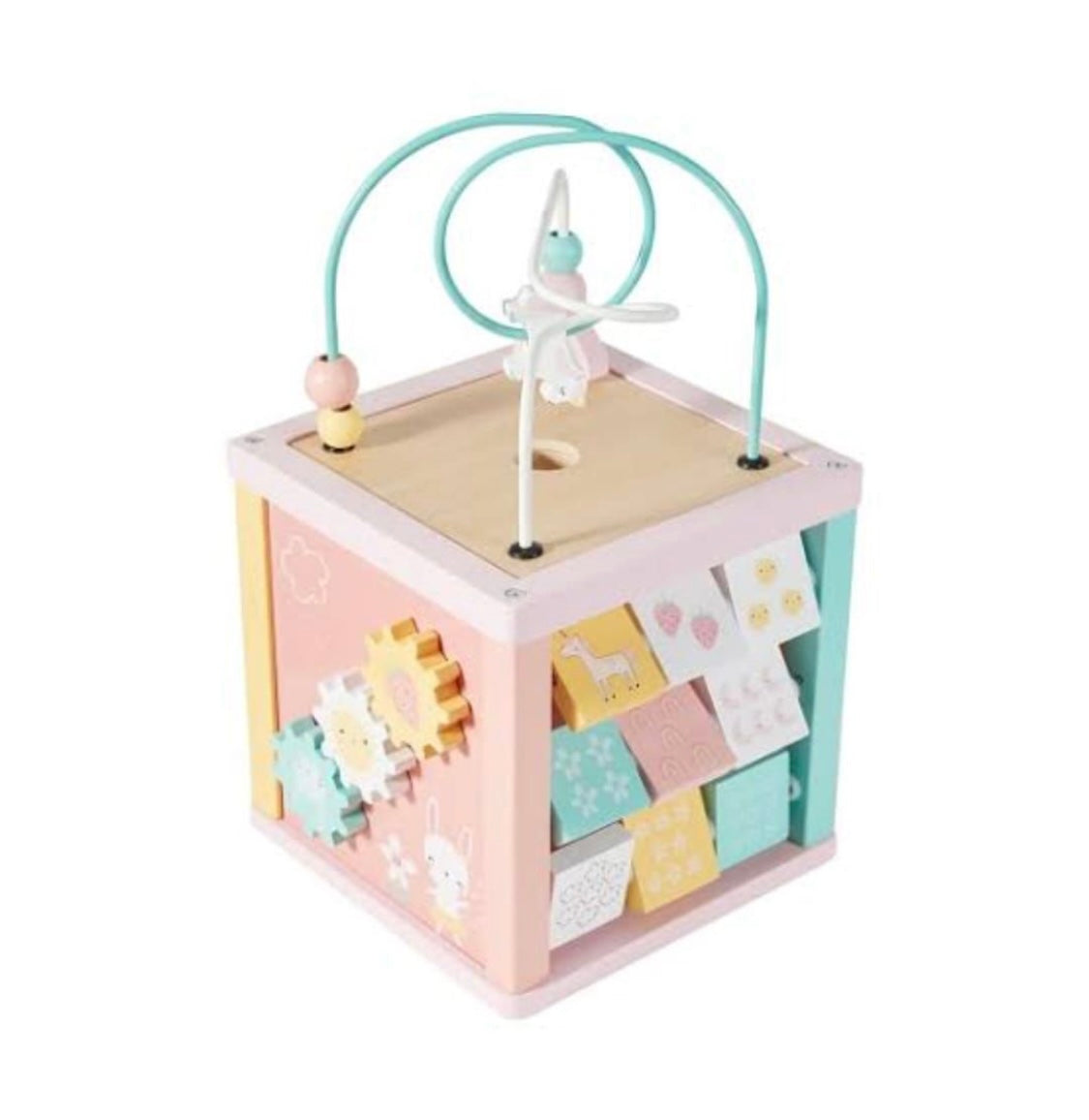 EcoToys Wooden Bead Maze Activity Cube. (Without shapes) (Rs 400 advance) SKU:BXL-804