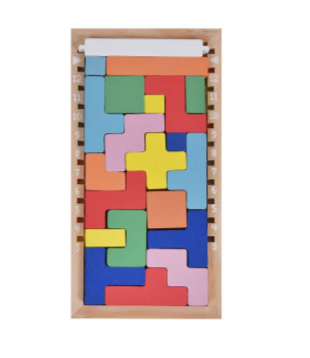 Wooden Tetris-Style Logic Puzzle