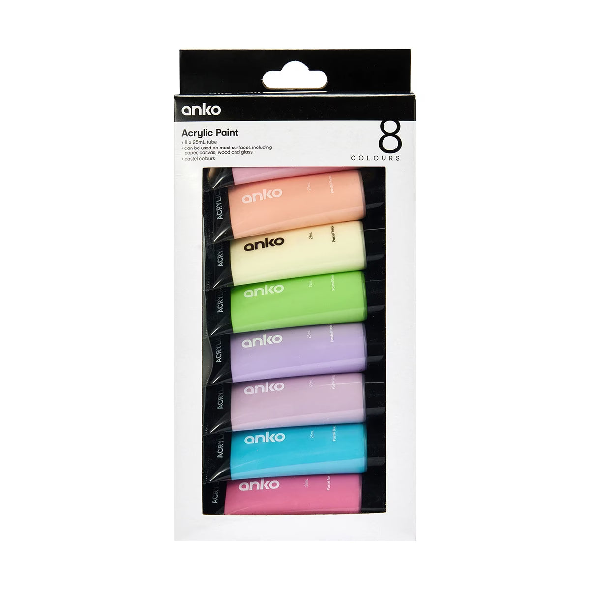 Acrylic Paint 8 Pack, Pastel - Anko. SKU:BXL-045