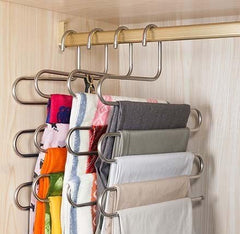 'S' Shape Stainless Steel 5 Layer Pant Hanger, Cupboard Organiser Space Saving Hanger