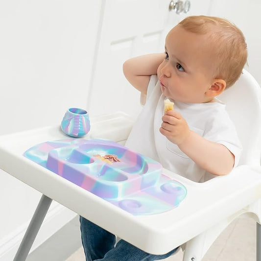 EasyTots EasyMat Mini Portable Baby Silicone Suction Plate with Lid