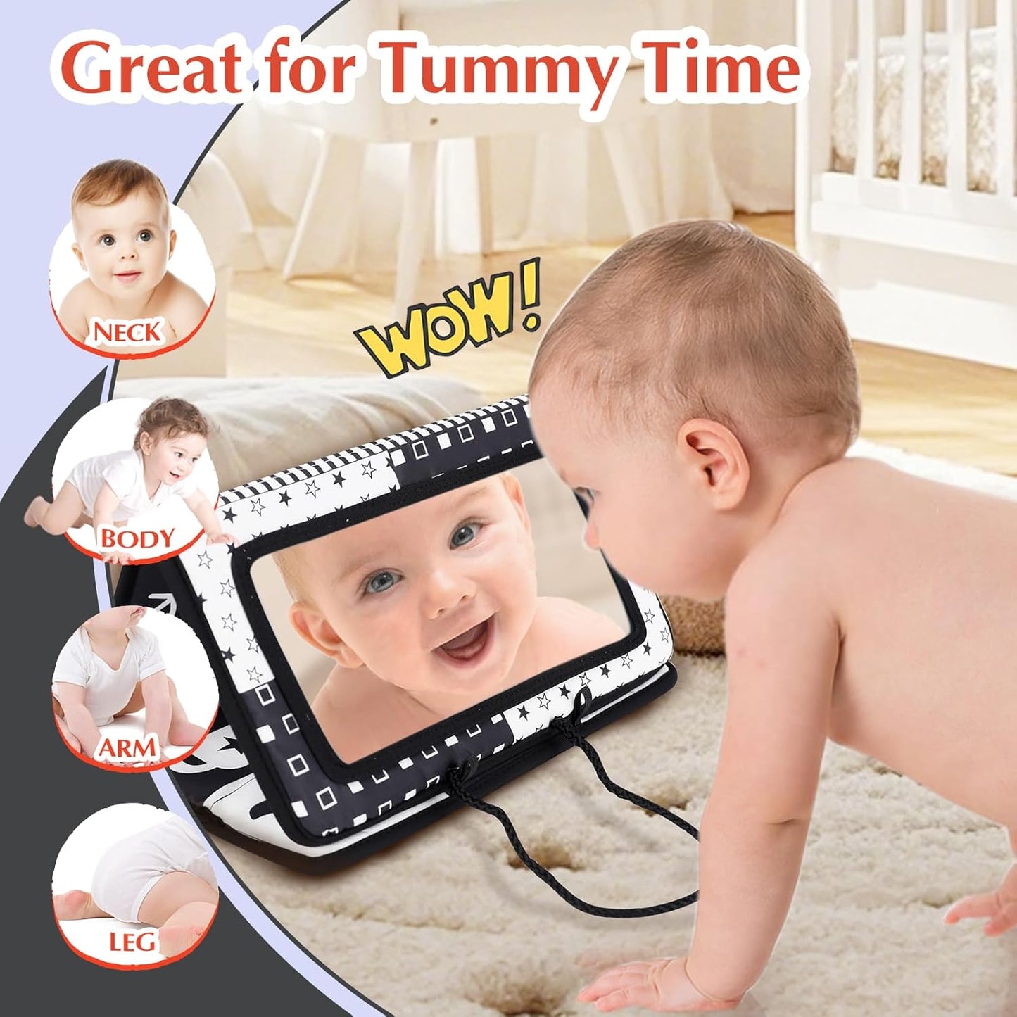 AIPINQI Foldable Black-and-White Baby Tummy-Time Mirror.