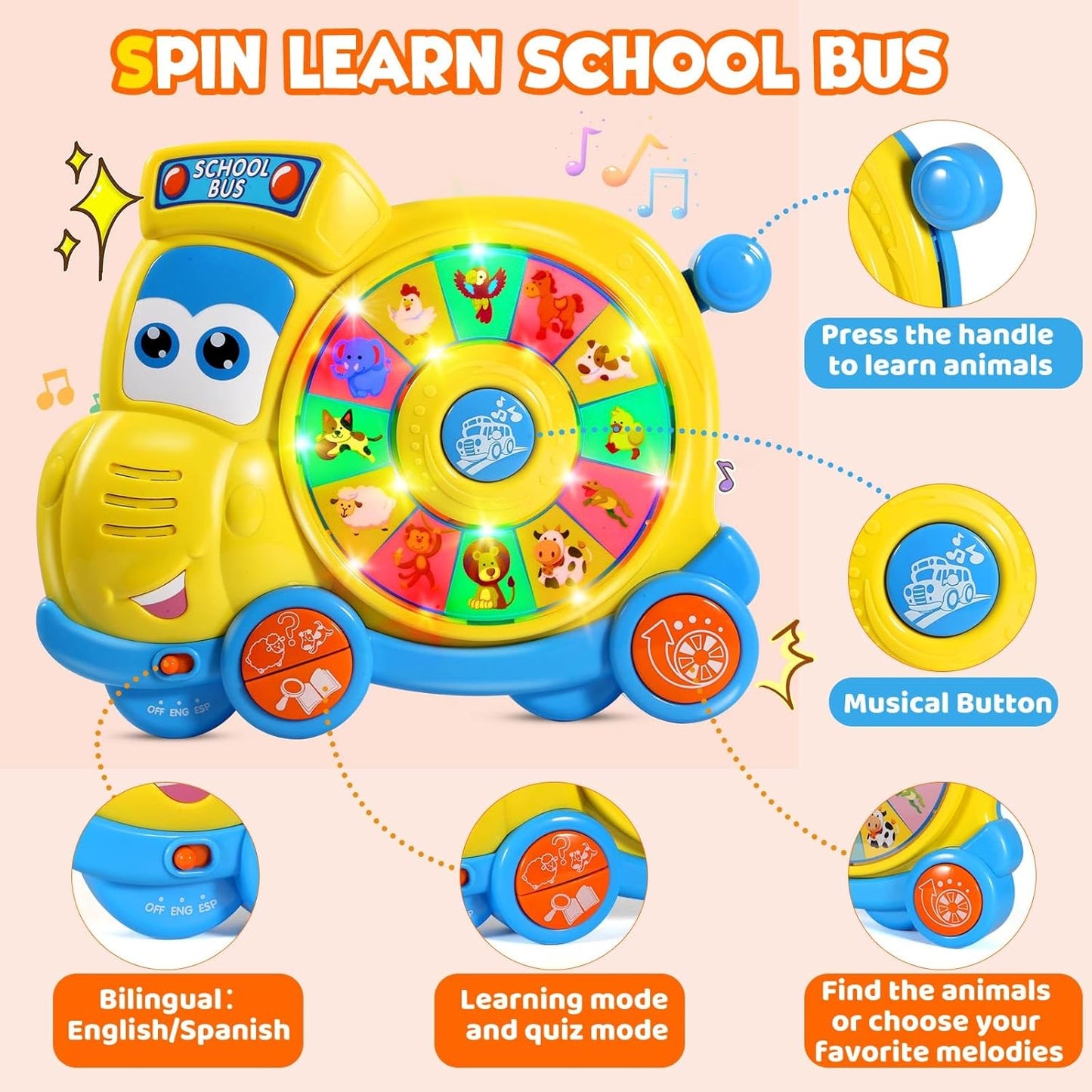 The Happy Kid Company Spin n Learn School Bus. SKU:BXL-049