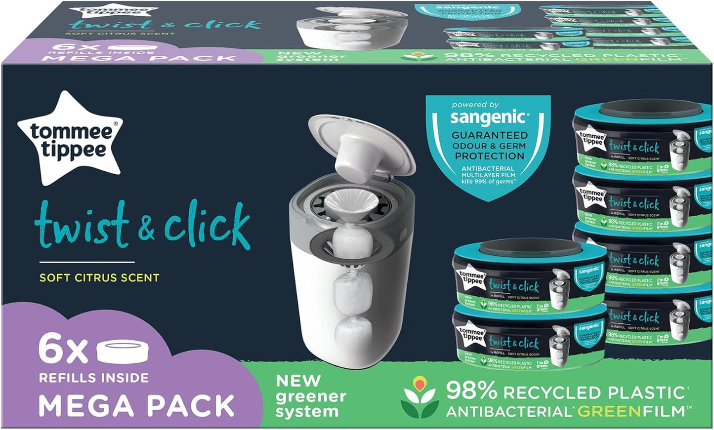 Tommee Tippee Twist and Click Advanced Nappy Bin Refill Cassettes. (4 cassettes available) (Rs 500 advance)