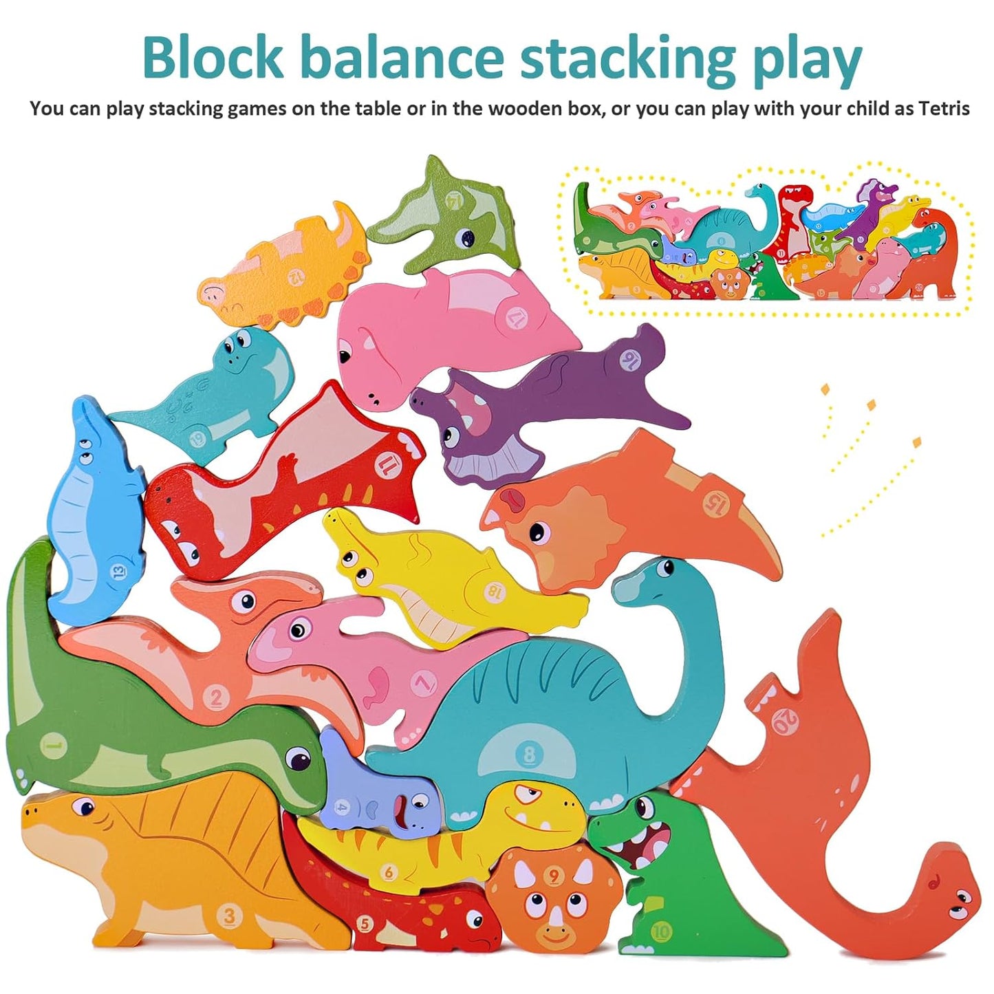 Dinosaur Stacking Block wooden Puzzle (20 animals puzzle)