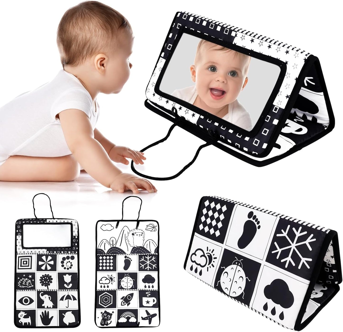 AIPINQI Foldable Black-and-White Baby Tummy-Time Mirror.