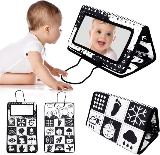 AIPINQI Foldable Black-and-White Baby Tummy-Time Mirror.