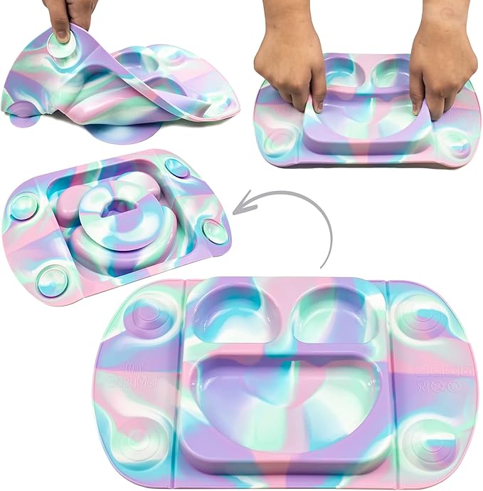 EasyTots EasyMat Mini Portable Baby Silicone Suction Plate with Lid