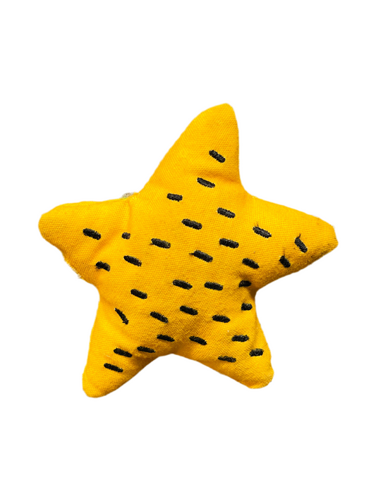 Yellow star-shaped plush toy.