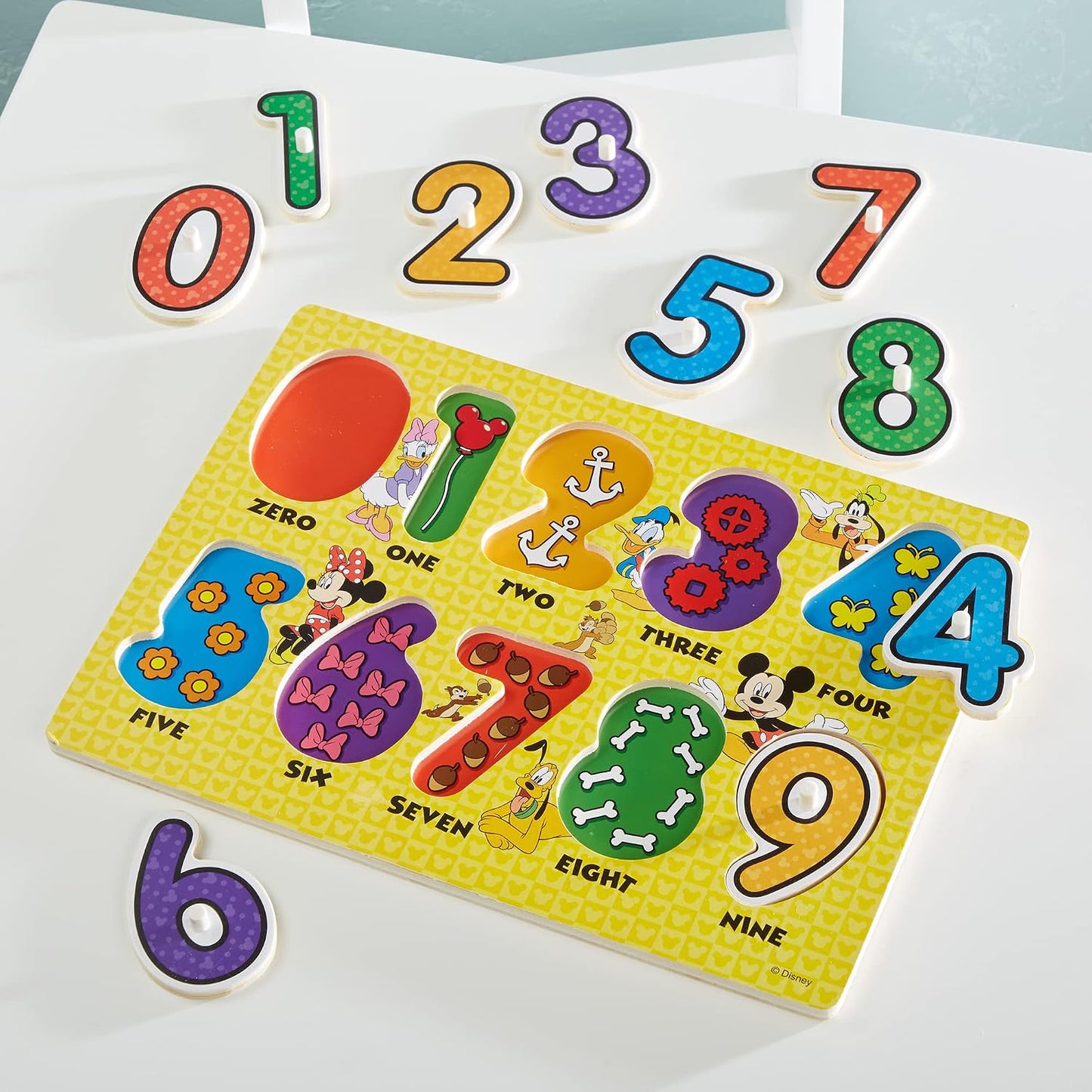 Melissa & Doug Disney Mickey Mouse Numbers Wooden Peg Puzzle.