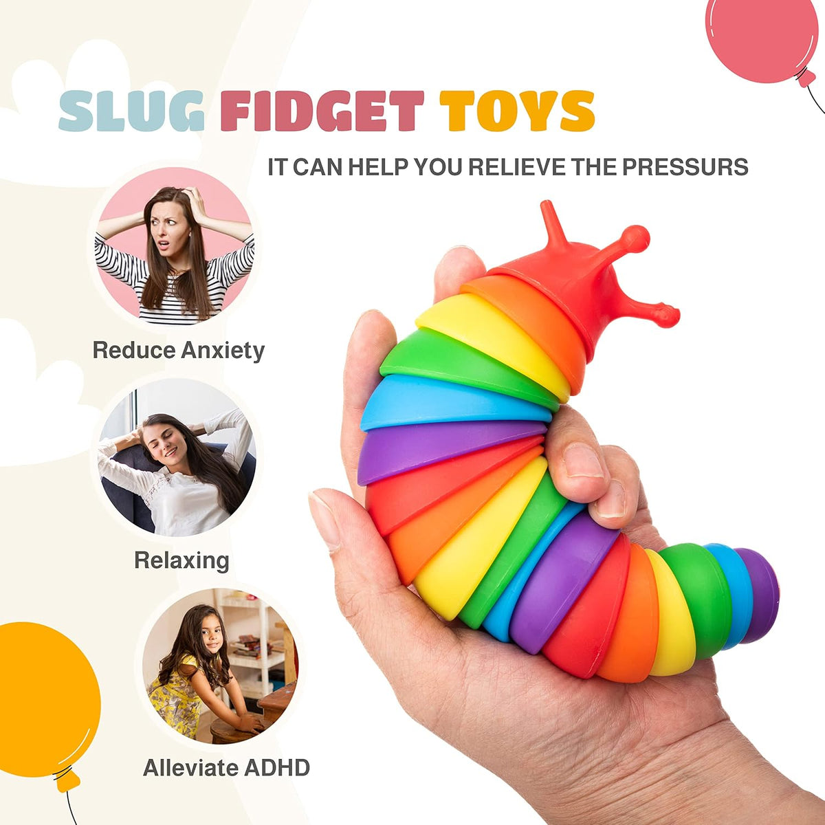 Sensory Puzzle Teaser Rainbow Wriggle Slug Fidget Toy.(Rs 100 advance)