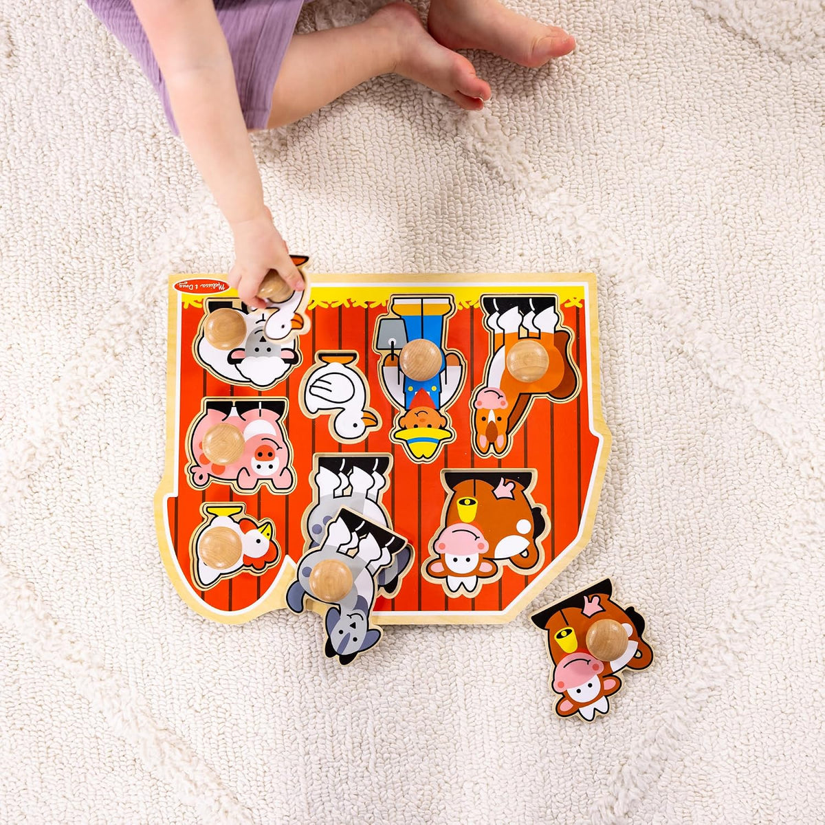 Melissa &amp; Doug Large Farm Jumbo Knob Puzzle.(1 handle missing, must check video)(Rs 300 Advance)