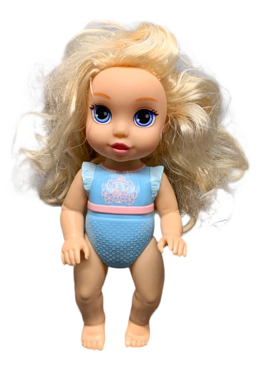 Blonde-Haired Baby Doll in Blue Swimsuit