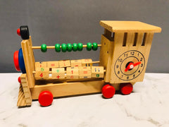 Wooden Train Engine Abacus with Clock Counting Beads