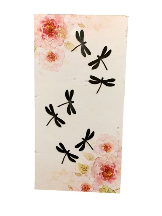 Decorative LED Light Plaque with Dragonflies and Floral Accents