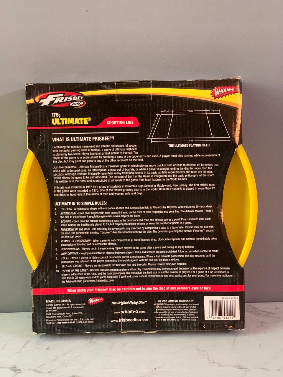 Wham-O Official Ultimate Frisbee Disc packaging back