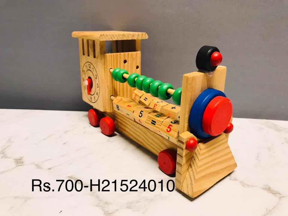 Wooden Train Engine Abacus with Clock Counting Beads