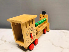 Wooden Train Engine Abacus with Clock Counting Beads