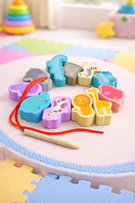Tooky Toys Wooden Lacing Blocks - Wild Animal. SKU:BXL-034