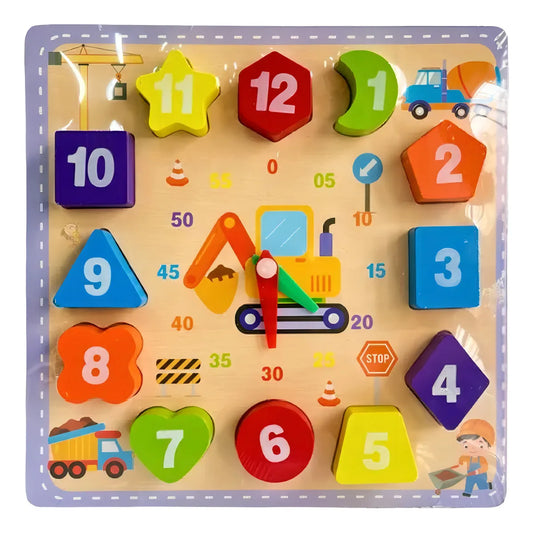 Wooden Learning Clock & Shape Sorter Puzzle