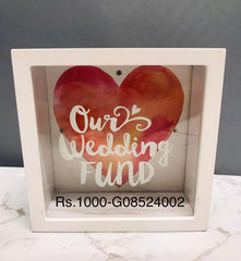 CHANGE BOX 'OUR WEDDING FUND'Wooden Box With Glass Panel