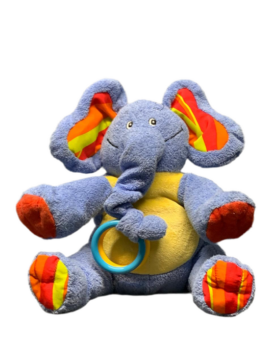 Blue Elephant Stuffed Animal with Teething Rings